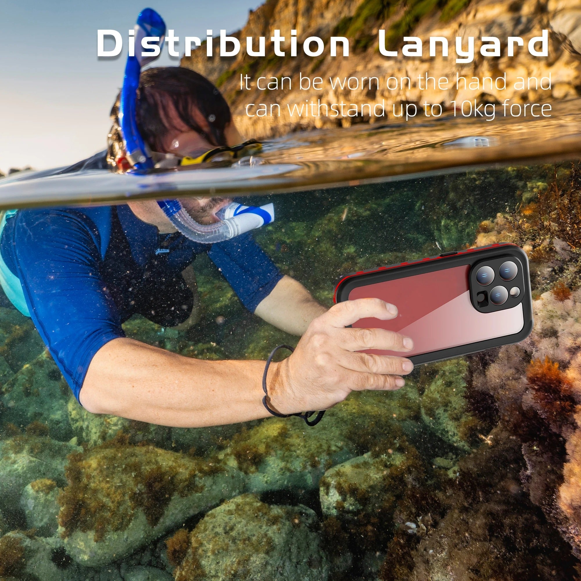 Rugged iPhone Case Shellbox Ultra-Thin Clear Cover — IP68 Waterproof Design with Hanging Rope, Transparent Anti-Fingerprint Scratch-Resistant Protection