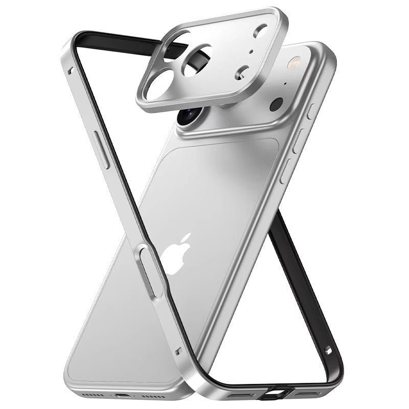 Rugged iPhone Case — Aluminum Alloy Frame Bumper with Silicone Shockproof Protection, Metal Lens Guard, Anti-Fingerprint Lightweight Non-Slip Design