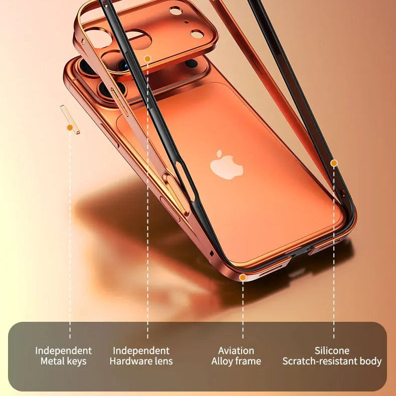 Rugged iPhone Case — Aluminum Alloy Frame Bumper with Silicone Shockproof Protection, Metal Lens Guard, Anti-Fingerprint Lightweight Non-Slip Design