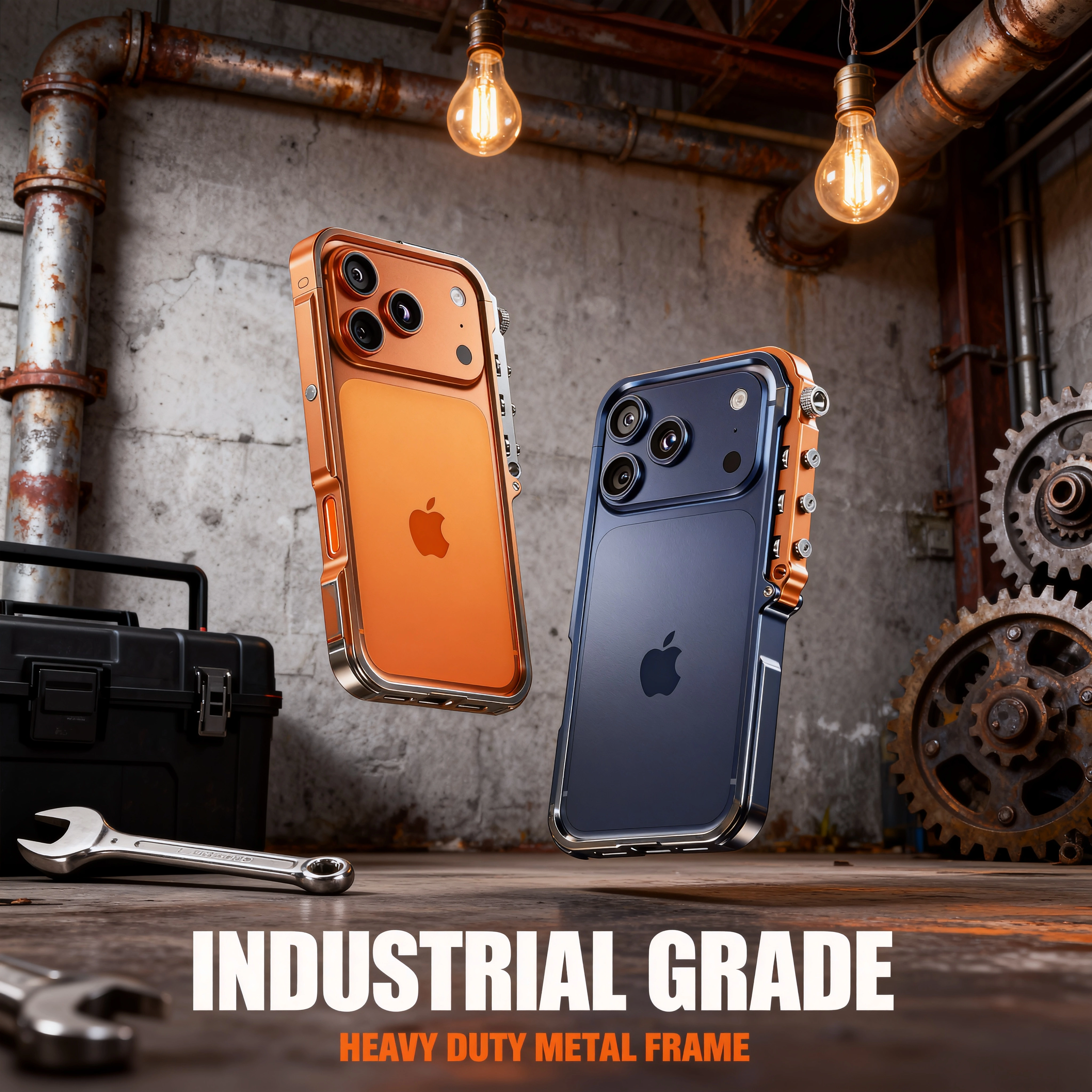 Rugged iPhone Case — Cyberpunk Aluminum Alloy Mechanical Bumper with Shockproof Metal Frame and Heavy-Duty Drop Protection