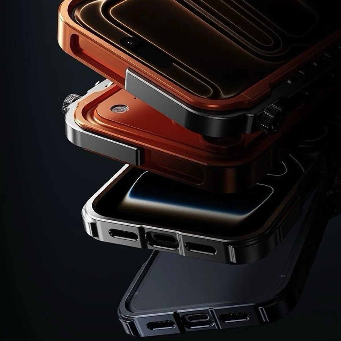 Rugged iPhone Case — Cyberpunk Aluminum Alloy Mechanical Bumper with Shockproof Metal Frame and Heavy-Duty Drop Protection