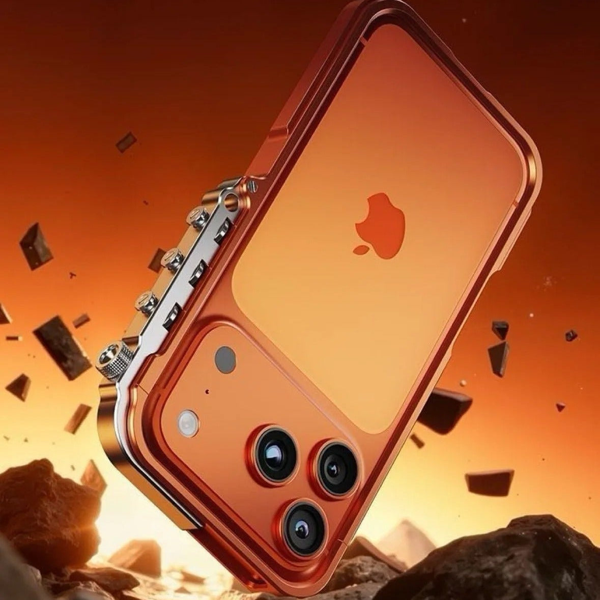Rugged iPhone Case — Cyberpunk Aluminum Alloy Mechanical Bumper with Shockproof Metal Frame and Heavy-Duty Drop Protection