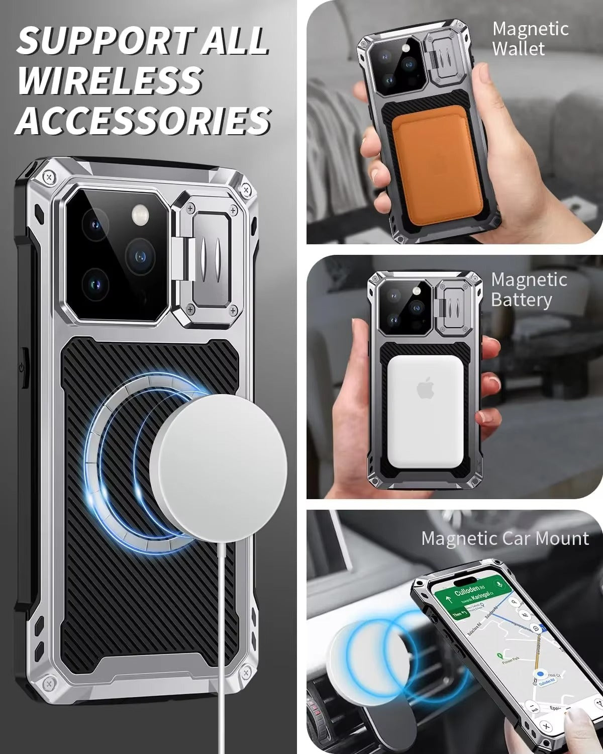 Rugged iPhone Case — Full-Body Military-Grade Cover with Built-In Screen Protector, Slide Camera Guard, Kickstand and Heavy-Duty Non-Slip Design