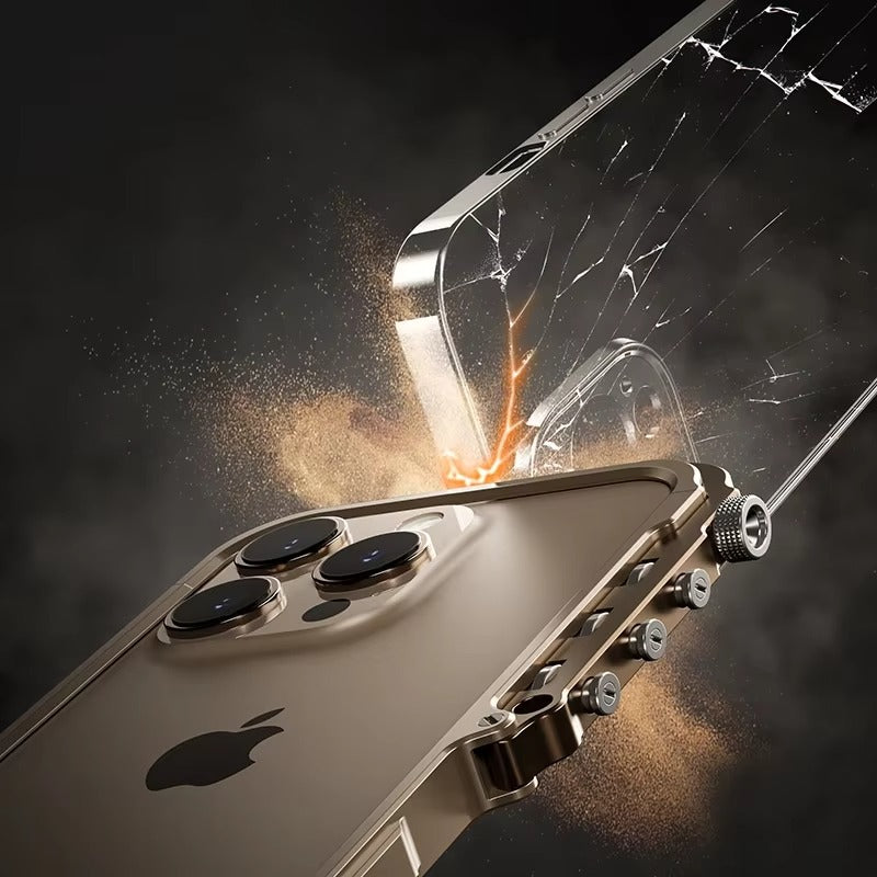 Rugged iPhone Case — Full-Metal Mechanical Mecha Cover with Military-Grade Shockproof Aluminum Design, Lightweight Drop-Proof Protection and Lanyard Support