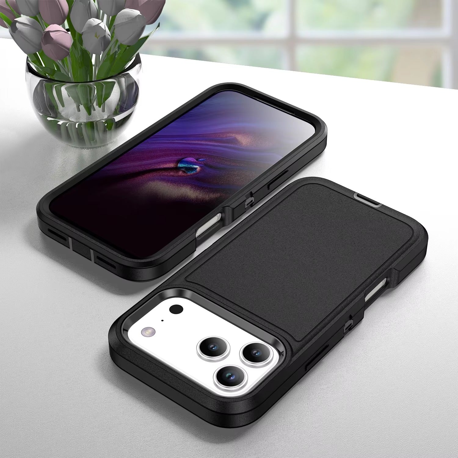 Rugged iPhone Case — Heavy-Duty 3-Layer Hybrid Protective Cover with Shockproof Hard PC Design and Matte Anti-Fingerprint Finish