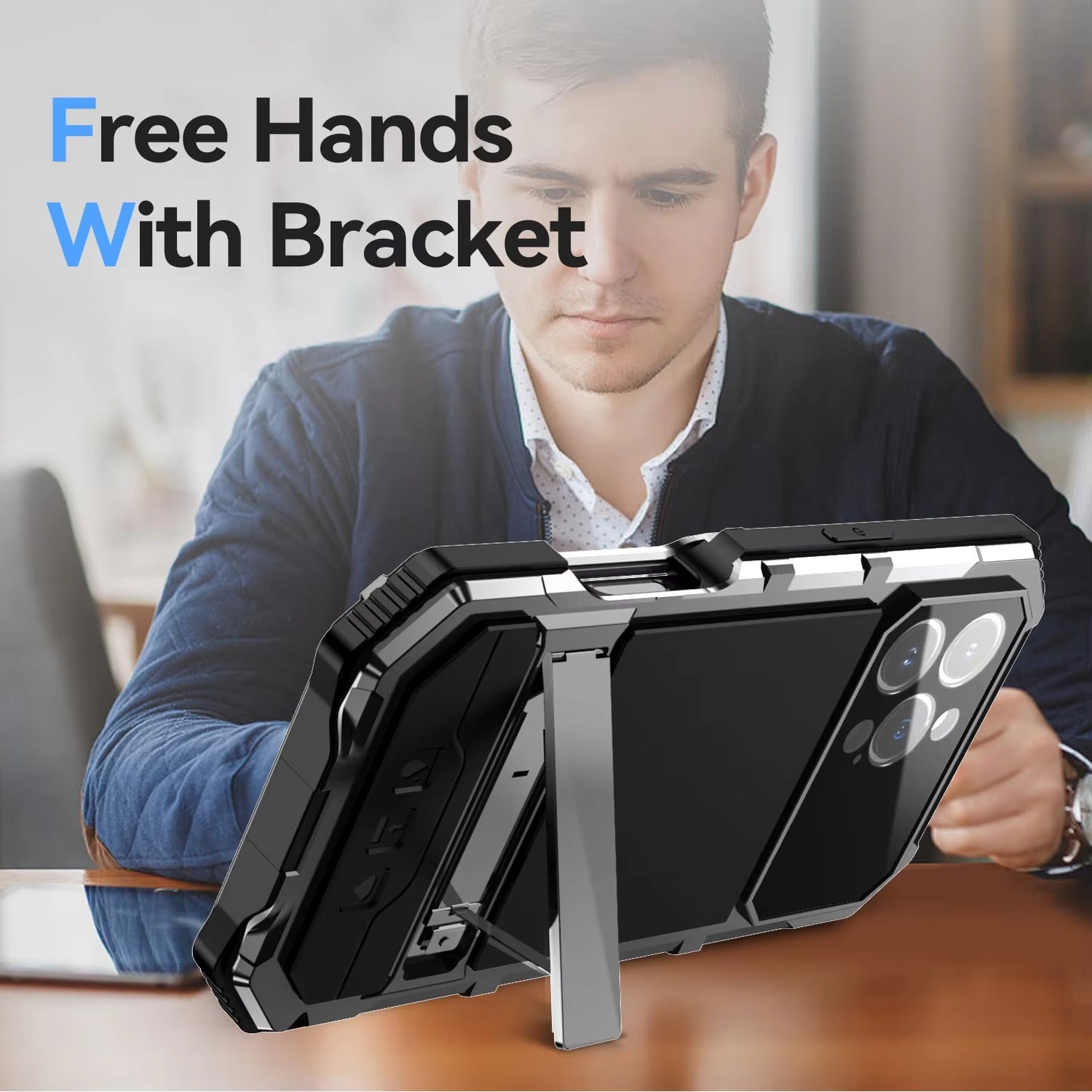 Rugged iPhone Case — Heavy-Duty Aluminum Armor Cover with Built-In Glass Screen Protector, Kickstand, Shockproof Dual-Layer Design and Dustproof Anti-Fingerprint Finish