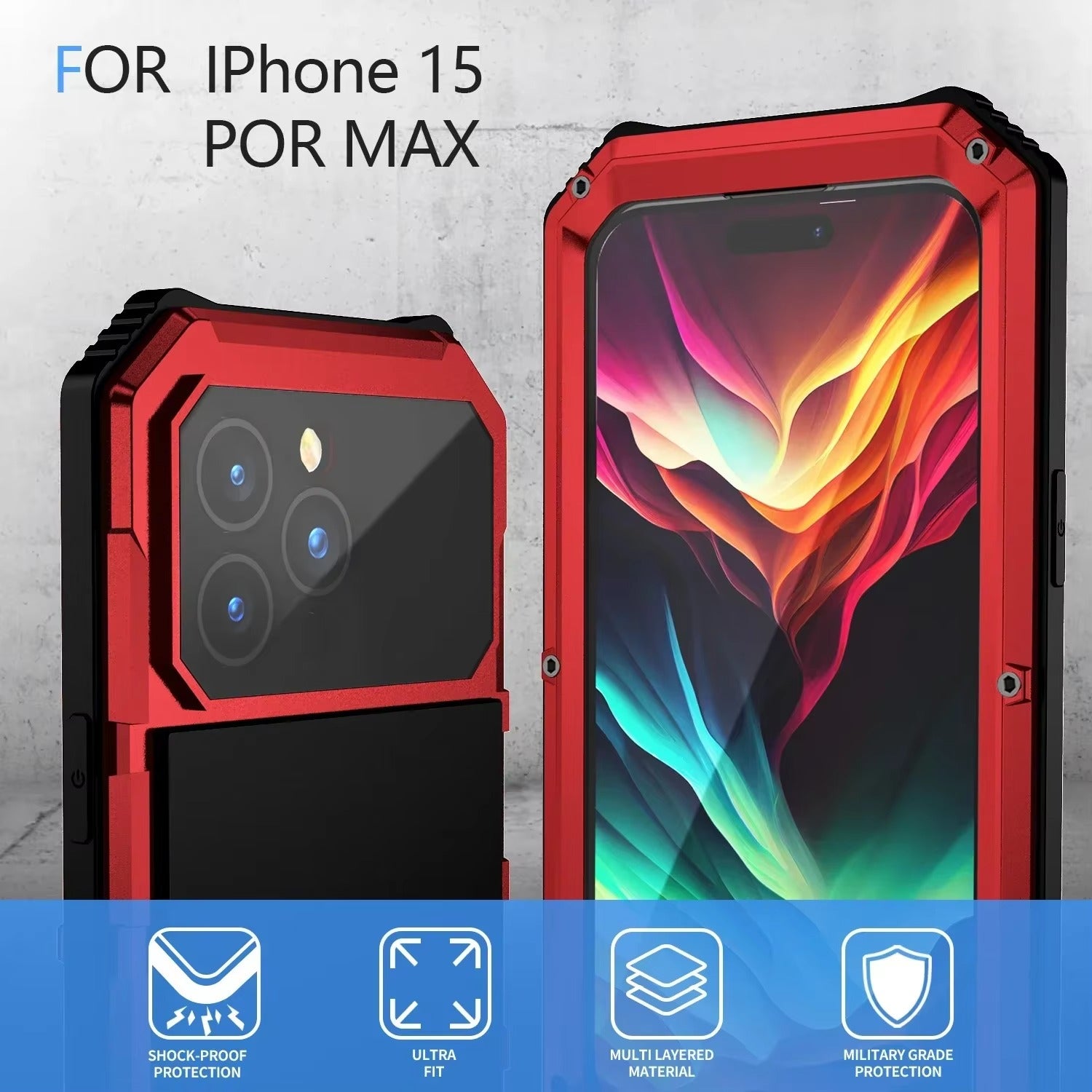 Rugged iPhone Case — Heavy-Duty Aluminum Armor Cover with Built-In Glass Screen & Lens Protectors, Shockproof Dual-Layer Design and Kickstand for Outdoor Use