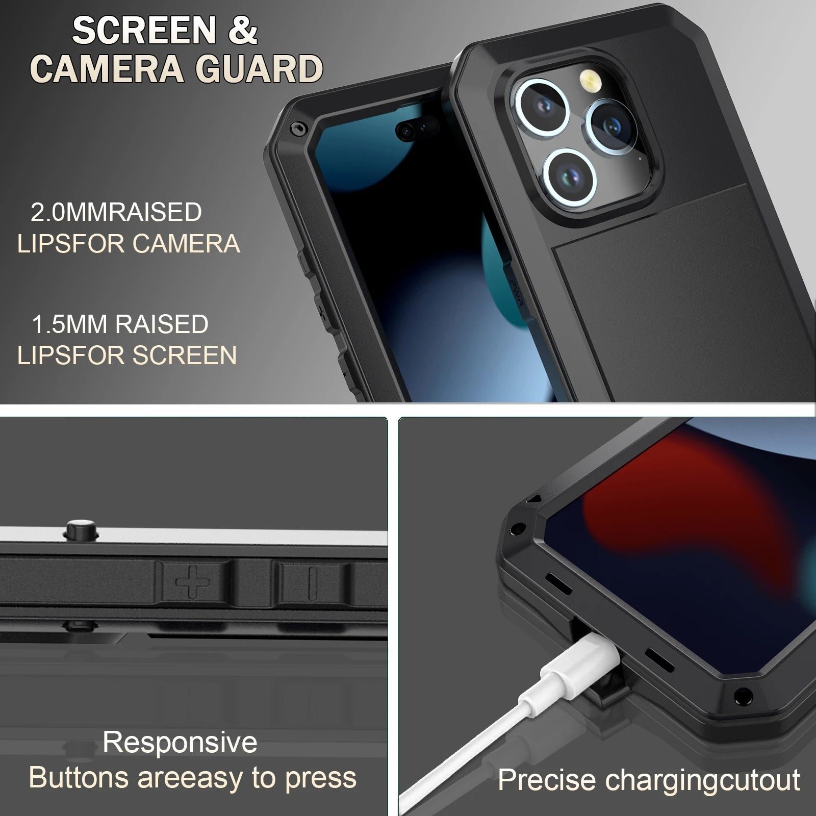 Rugged iPhone Case — Heavy-Duty Aluminum Armor Cover with Dual-Layer Metal + TPU Protection, Water-Resistant Dustproof Design and Shockproof Impact Truss