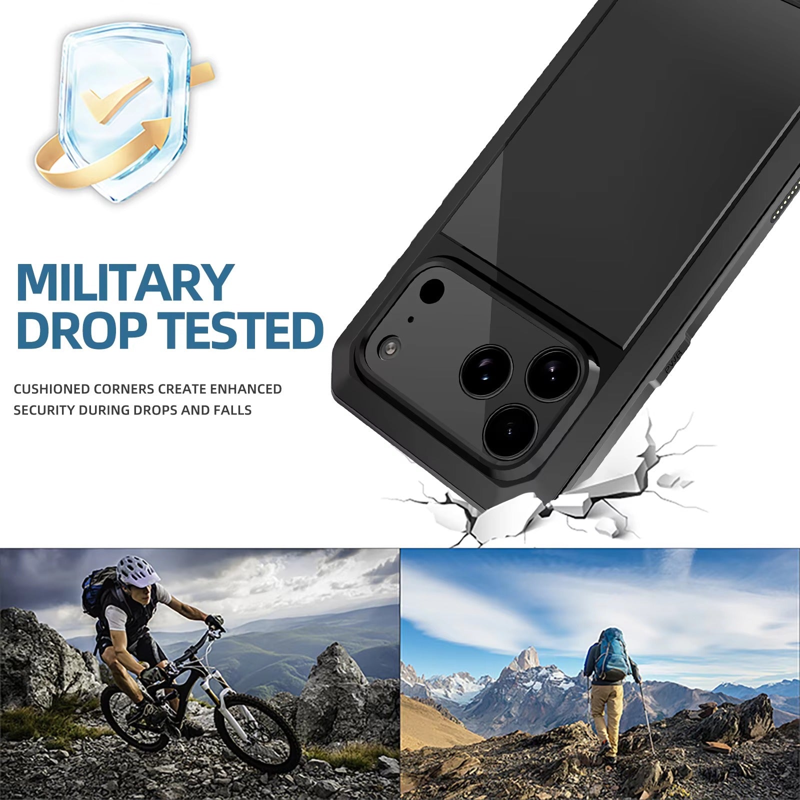 Rugged iPhone Case — Heavy-Duty Aluminum Armor Cover with Dual-Layer Metal + TPU Protection, Water-Resistant Dustproof Design and Shockproof Impact Truss