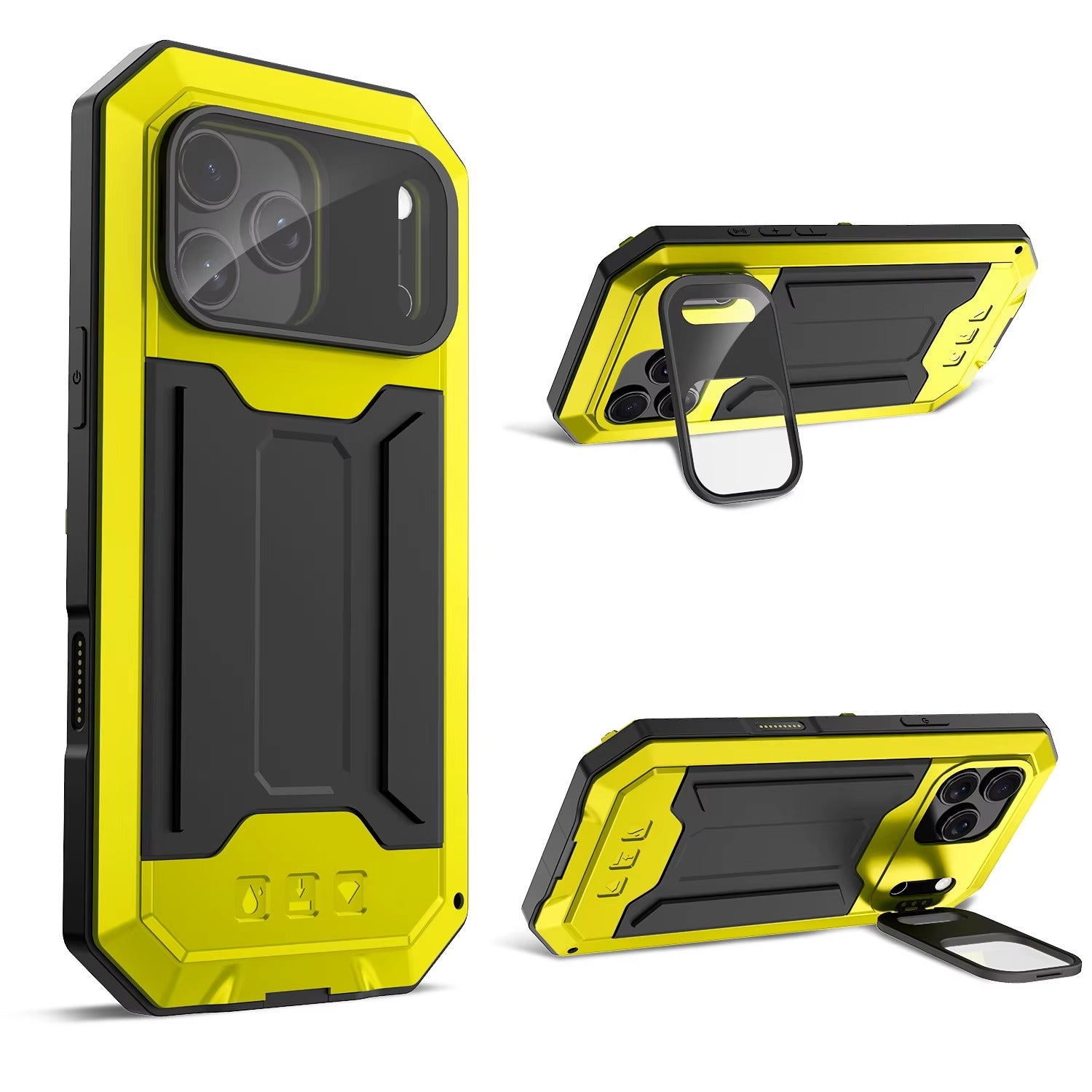 Rugged iPhone Case — Heavy-Duty Aluminum Full-Body Cover with Screen & Lens Protectors, Dual-Layer Shockproof Design, Kickstand and Dustproof Anti-Fingerprint Finish
