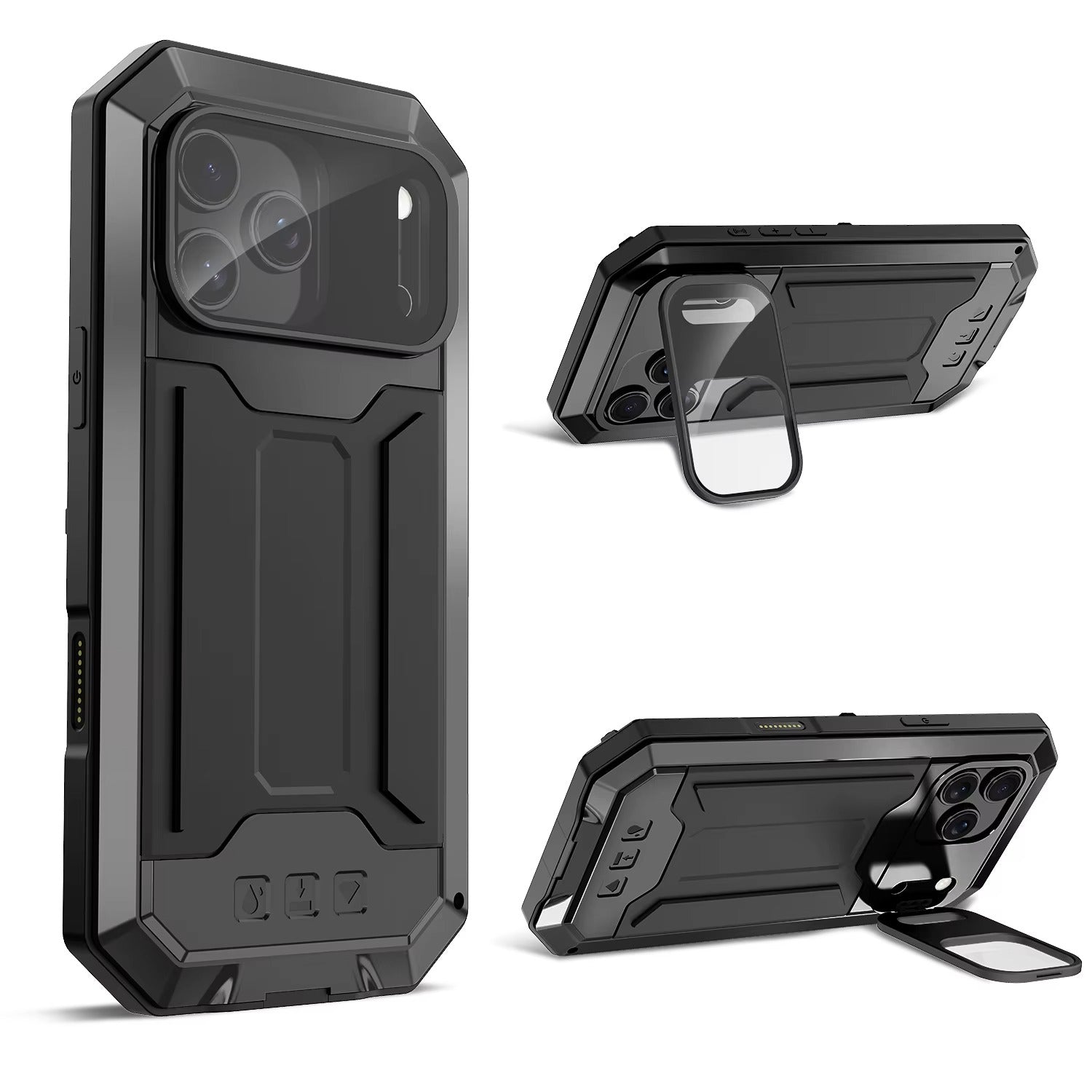Rugged iPhone Case — Heavy-Duty Aluminum Full-Body Cover with Screen & Lens Protectors, Dual-Layer Shockproof Design, Kickstand and Dustproof Anti-Fingerprint Finish