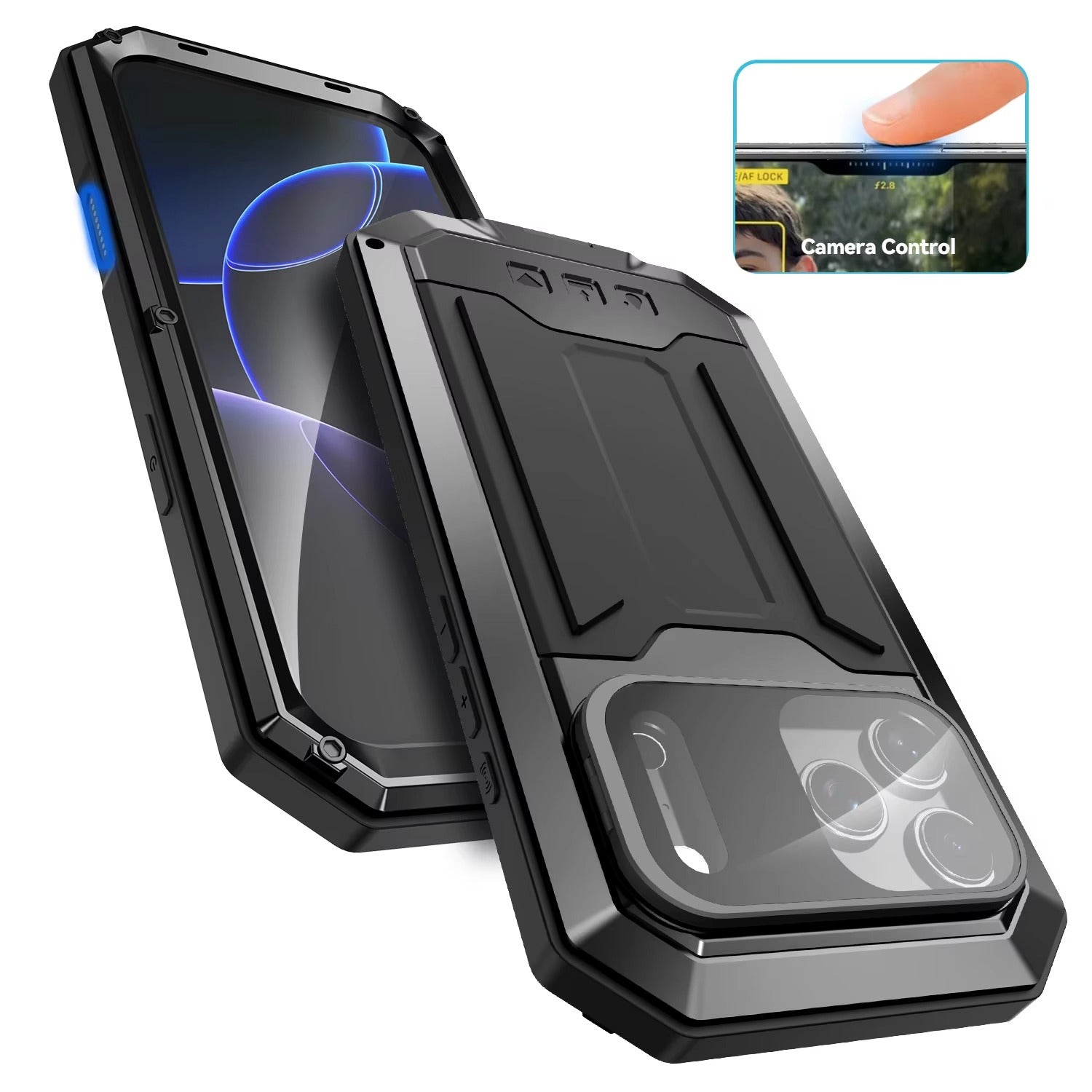 Rugged iPhone Case — Heavy-Duty Aluminum Full-Body Cover with Screen & Lens Protectors, Dual-Layer Shockproof Design, Kickstand and Dustproof Anti-Fingerprint Finish