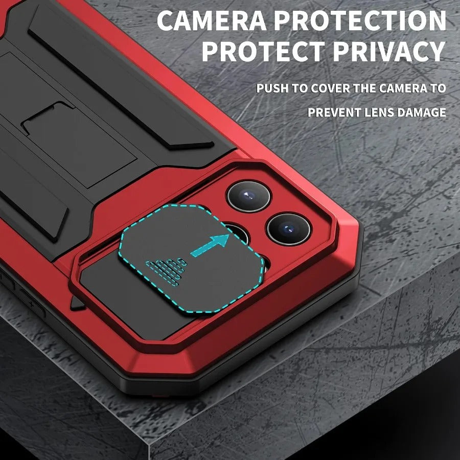 Rugged iPhone Case — Heavy-Duty Aluminum Metal Cover with Built-In Tempered Glass Screen Protector, Military-Grade Shockproof Design and Dustproof Anti-Fingerprint Protection