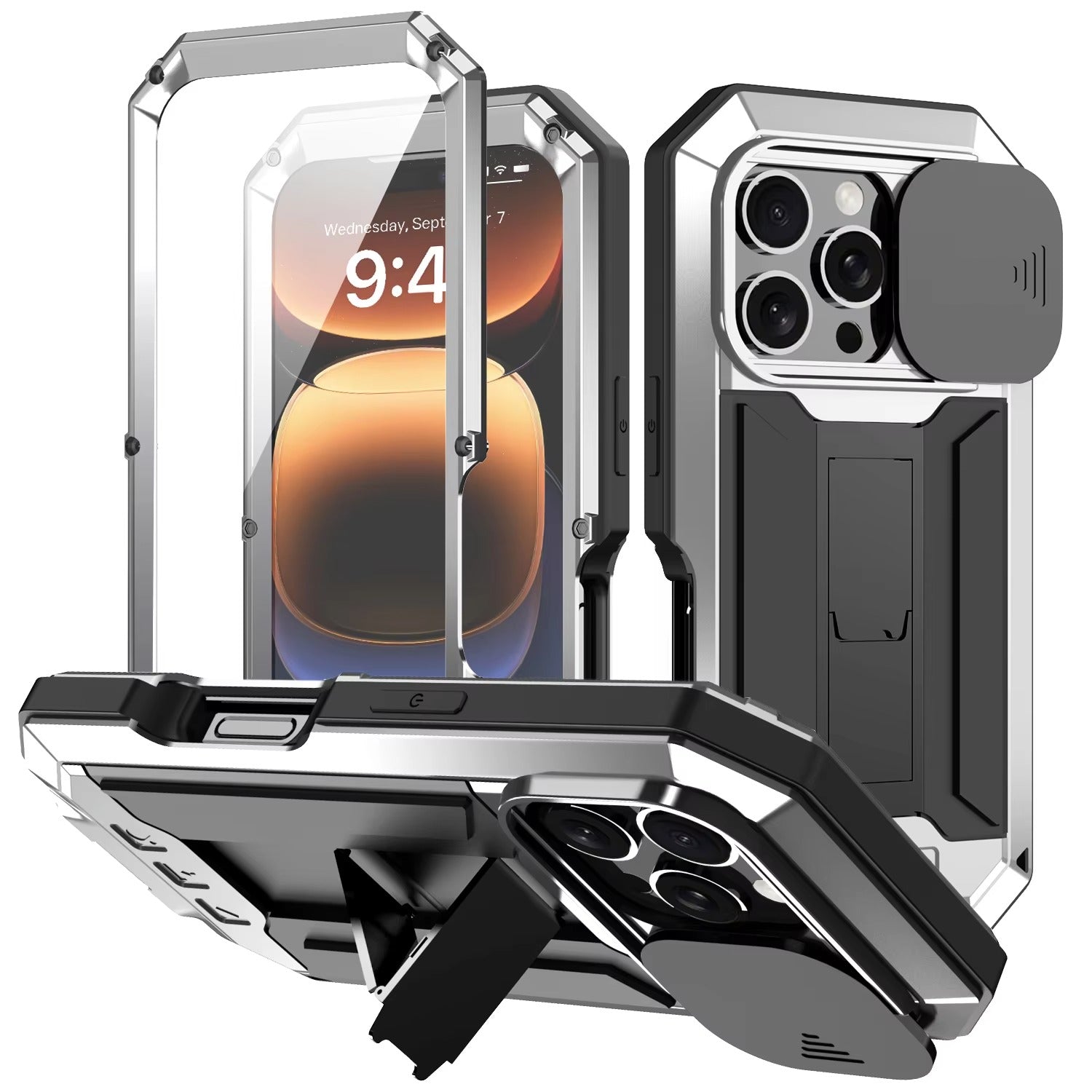 Rugged iPhone Case — Heavy-Duty Aluminum Metal Cover with Built-In Tempered Glass Screen Protector, Military-Grade Shockproof Design and Dustproof Anti-Fingerprint Protection