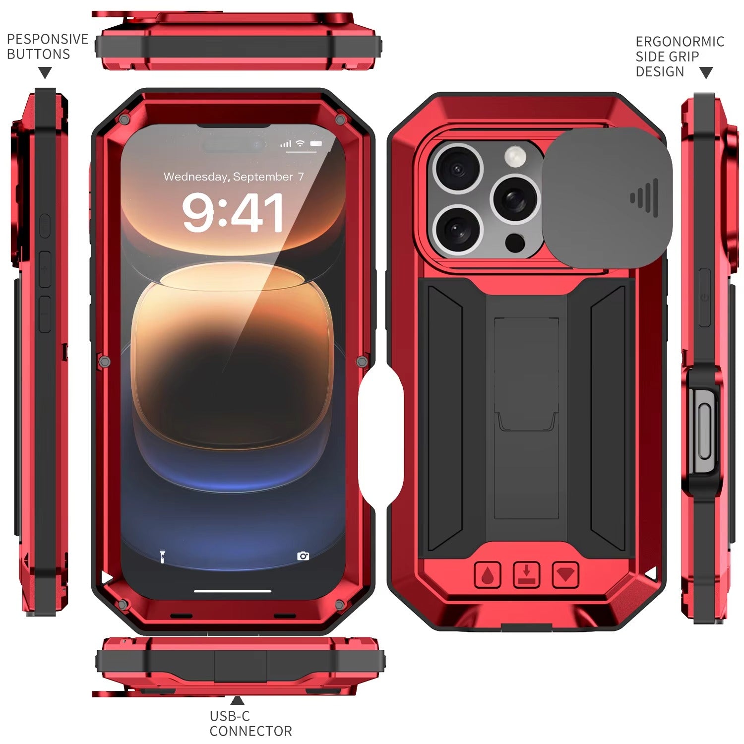 Rugged iPhone Case — Heavy-Duty Aluminum Metal Cover with Built-In Tempered Glass Screen Protector, Military-Grade Shockproof Design and Dustproof Anti-Fingerprint Protection