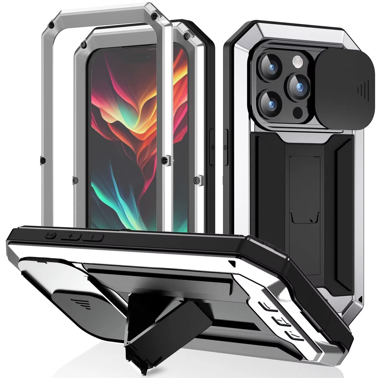 Rugged iPhone Case — Heavy-Duty Aluminum Metal Cover with Screen & Lens Protector, Dual-Layer Shockproof Design, IP54 Dustproof Water-Resistant Finish