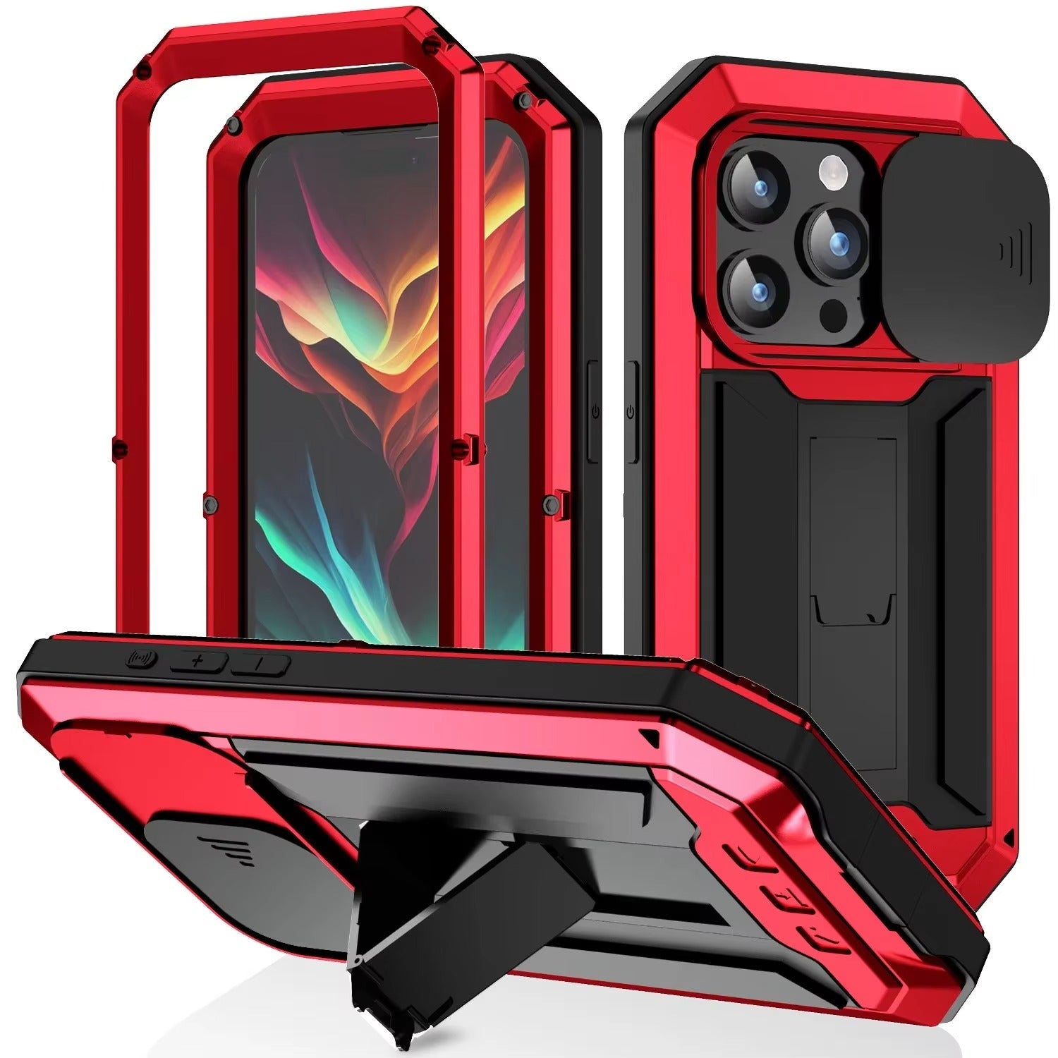 Rugged iPhone Case — Heavy-Duty Aluminum Metal Cover with Screen & Lens Protector, Dual-Layer Shockproof Design, IP54 Dustproof Water-Resistant Finish