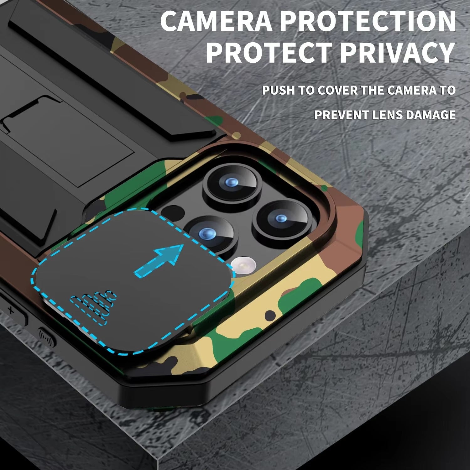 Rugged iPhone Case — Heavy-Duty Aluminum Metal Full-Body Cover with Tempered Glass Screen & Lens Slider, Shockproof Dual-Layer Protection and Multi-Angle Kickstand