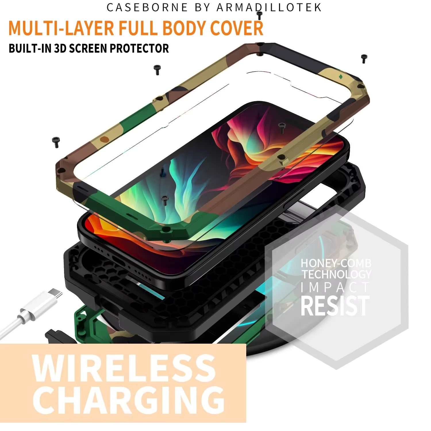 Rugged iPhone Case — Heavy-Duty Aluminum Metal Full-Body Cover with Tempered Glass Screen & Lens Slider, Shockproof Dual-Layer Protection and Multi-Angle Kickstand