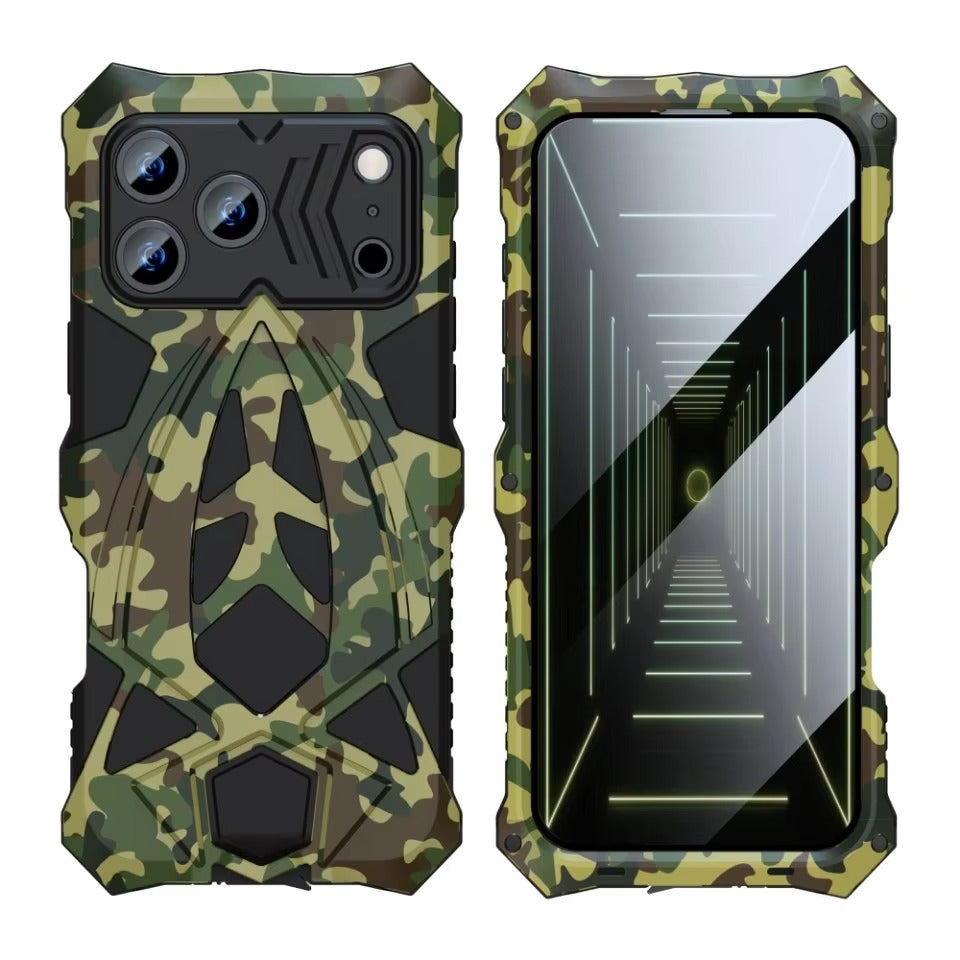 Rugged iPhone Case — Heavy-Duty Metal Armor Cover with Shockproof Defender Protection, Anti-Fingerprint Anti-Scratch Design and Non-Slip Grip
