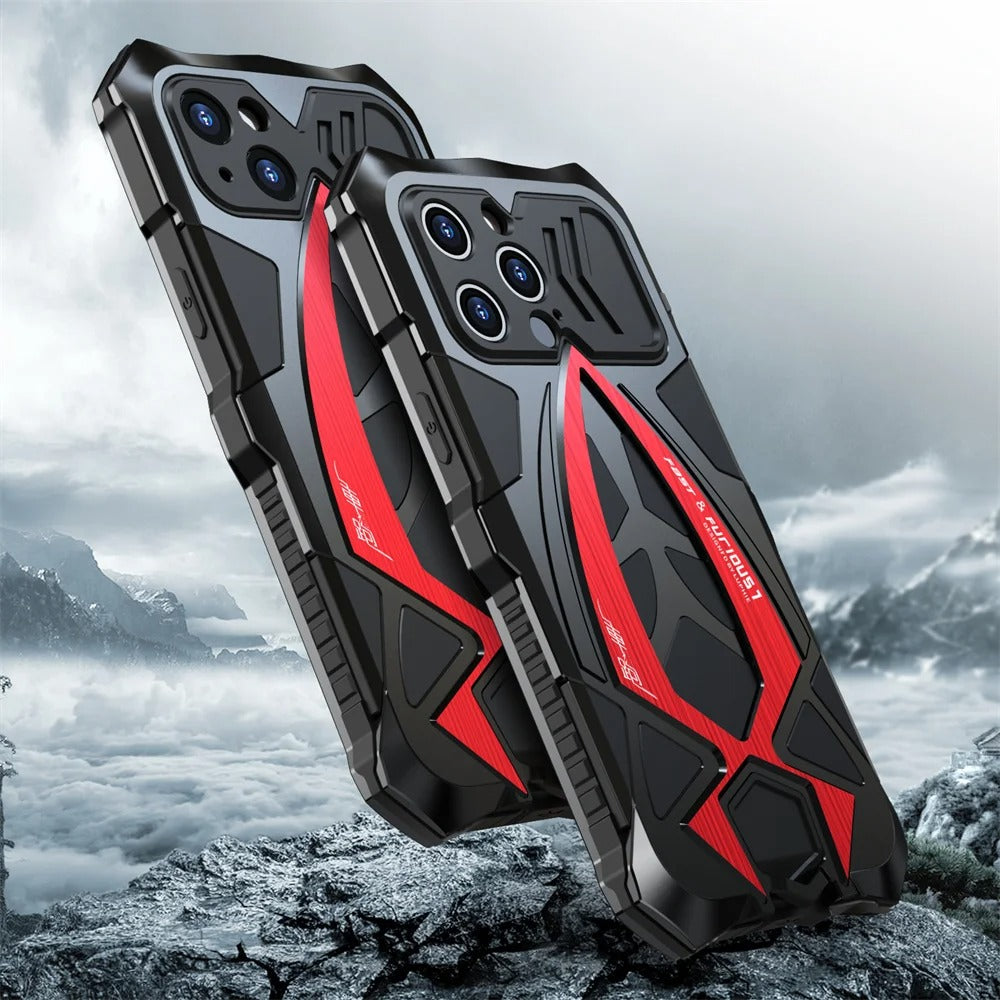 Rugged iPhone Case — Heavy-Duty Metal Armor Cover with Shockproof Defender Protection, Anti-Fingerprint Anti-Scratch Design and Non-Slip Grip