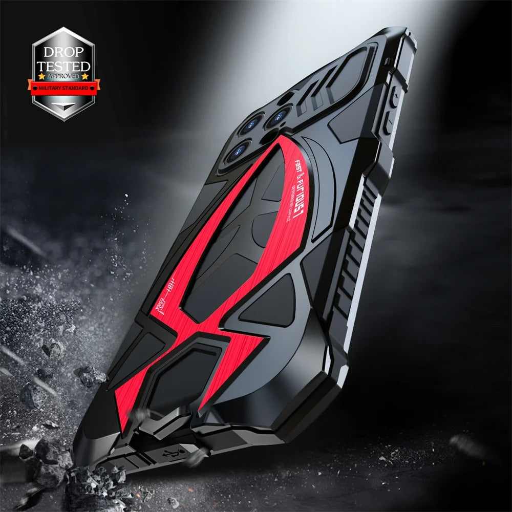 Rugged iPhone Case — Heavy-Duty Metal Armor Cover with Shockproof Defender Protection, Anti-Fingerprint Anti-Scratch Design and Non-Slip Grip
