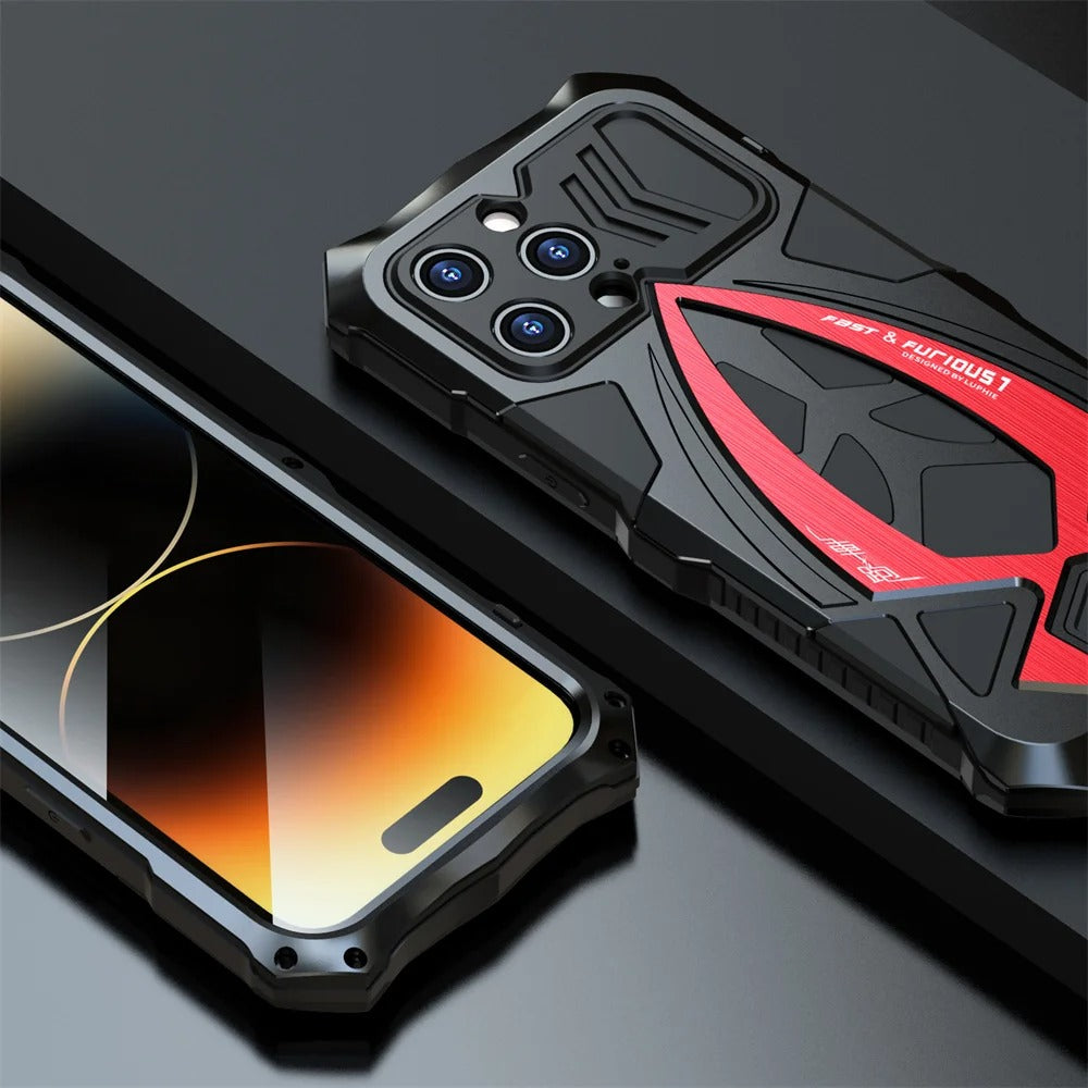 Rugged iPhone Case — Heavy-Duty Metal Armor Cover with Shockproof Defender Protection, Anti-Fingerprint Anti-Scratch Design and Non-Slip Grip