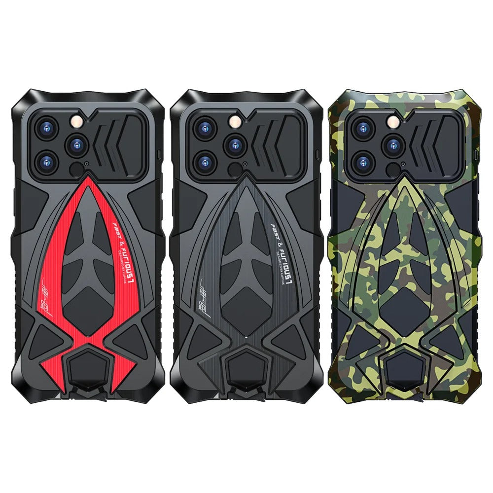 Rugged iPhone Case — Heavy-Duty Metal Armor Cover with Shockproof Defender Protection, Anti-Fingerprint Anti-Scratch Design and Non-Slip Grip