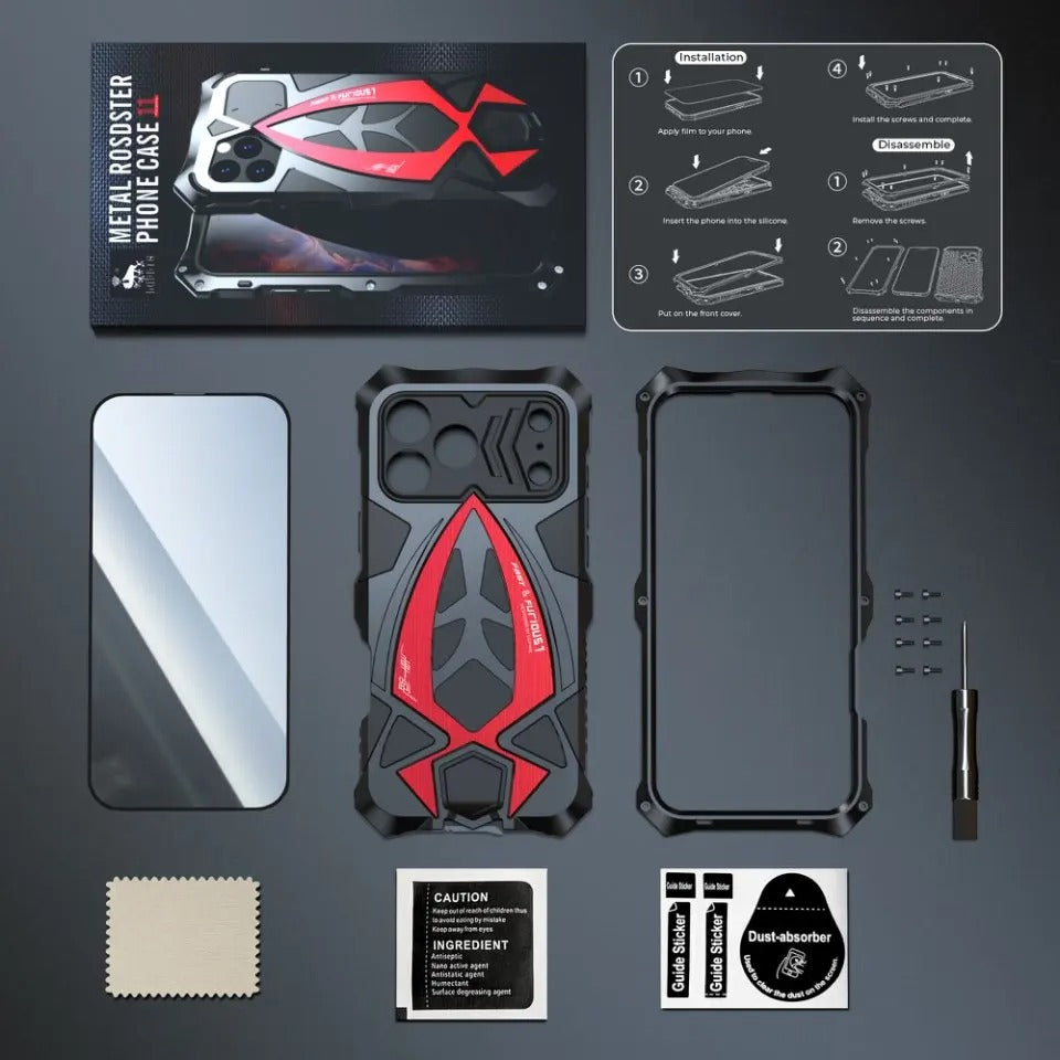 Rugged iPhone Case — Heavy-Duty Metal Armor Cover with Shockproof Defender Protection, Anti-Fingerprint Anti-Scratch Design and Non-Slip Grip
