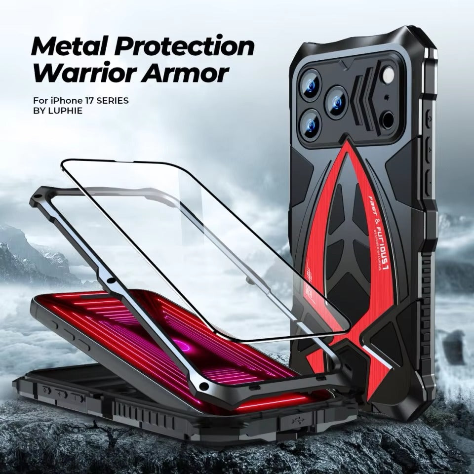 Rugged iPhone Case — Heavy-Duty Metal Armor Cover with Shockproof Defender Protection, Anti-Fingerprint Anti-Scratch Design and Non-Slip Grip