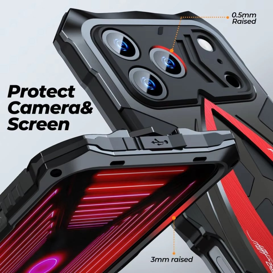 Rugged iPhone Case — Heavy-Duty Metal Armor Cover with Shockproof Defender Protection, Anti-Fingerprint Anti-Scratch Design and Non-Slip Grip
