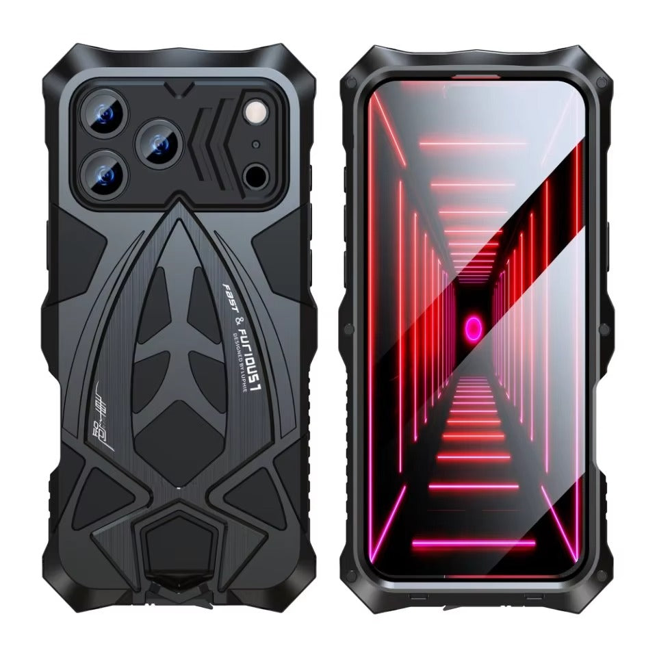Rugged iPhone Case — Heavy-Duty Metal Armor Cover with Shockproof Defender Protection, Anti-Fingerprint Anti-Scratch Design and Non-Slip Grip