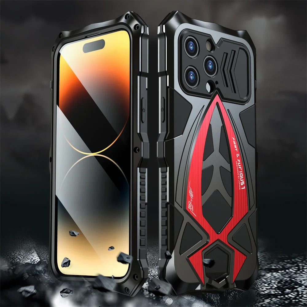 Rugged iPhone Case — Heavy-Duty Metal Armor Cover with Shockproof Defender Protection, Anti-Fingerprint Anti-Scratch Design and Non-Slip Grip