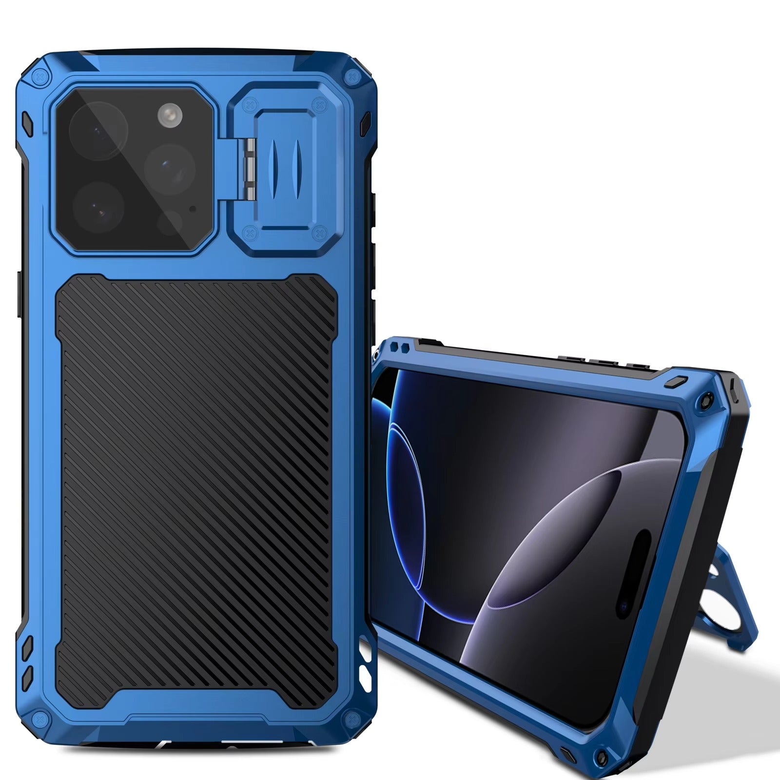 Rugged iPhone Case — Heavy-Duty Metal MagSafe Cover with Camera Guard Kickstand, 9H Screen & Lens Protectors, Dual-Layer Aluminum Bumper & Military-Grade Shockproof Design