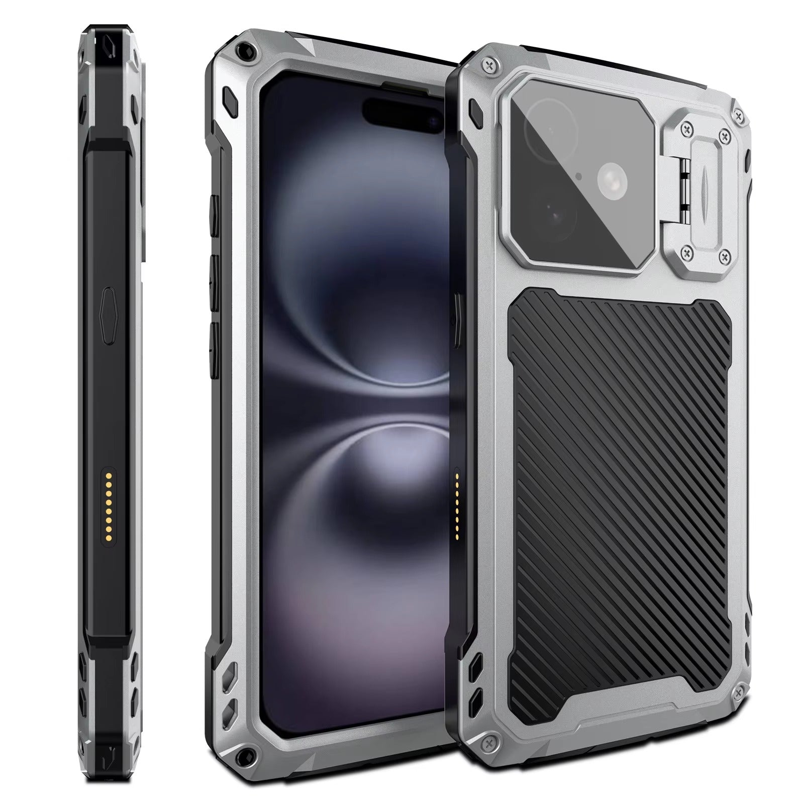 Rugged iPhone Case — Heavy-Duty Metal MagSafe Cover with Camera Guard Kickstand, 9H Screen & Lens Protectors, Dual-Layer Aluminum Bumper & Military-Grade Shockproof Design