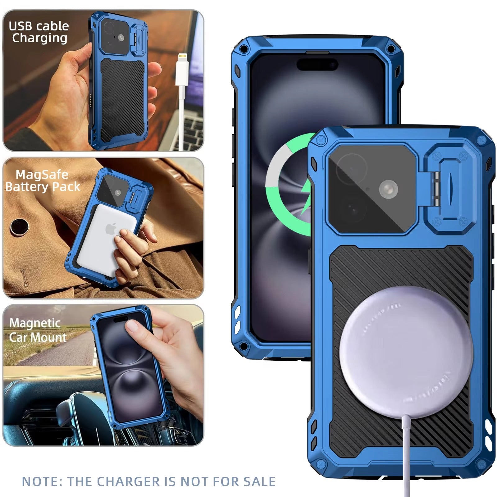 Rugged iPhone Case — Heavy-Duty Metal MagSafe Cover with Camera Guard Kickstand, 9H Screen & Lens Protectors, Dual-Layer Aluminum Bumper & Military-Grade Shockproof Design