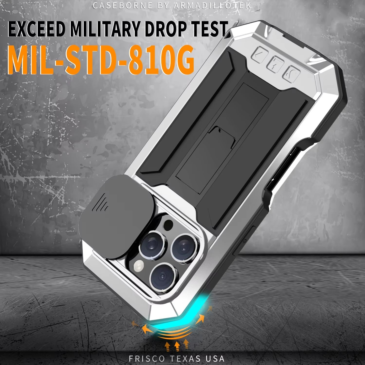 Rugged iPhone Case — Heavy-Duty Metal + Silicone Military Cover with Slide Camera Protector, Full-Body Shockproof Design, Kickstand and Screen Protection
