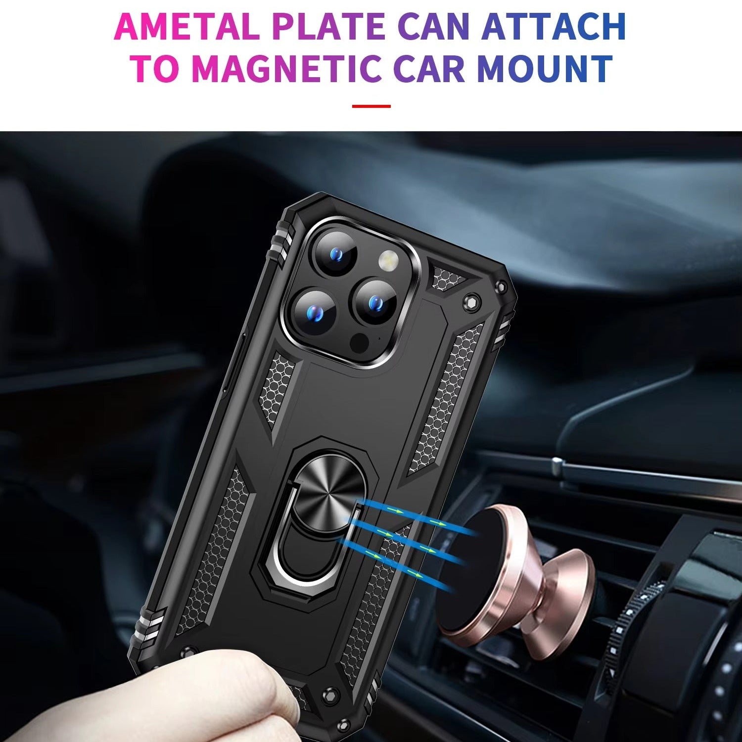 Rugged iPhone Case — Heavy-Duty PC+TPU Protective Cover with Metal Bracket Holder and Shockproof Anti-Fall Design