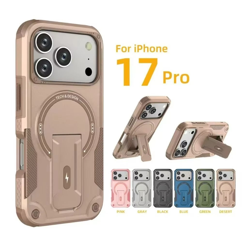 Rugged iPhone Case — Hybrid Shockproof Magnetic Cover with Kickstand, Adjustable Lanyard Strap and Dual-Layer Hard PC Protection