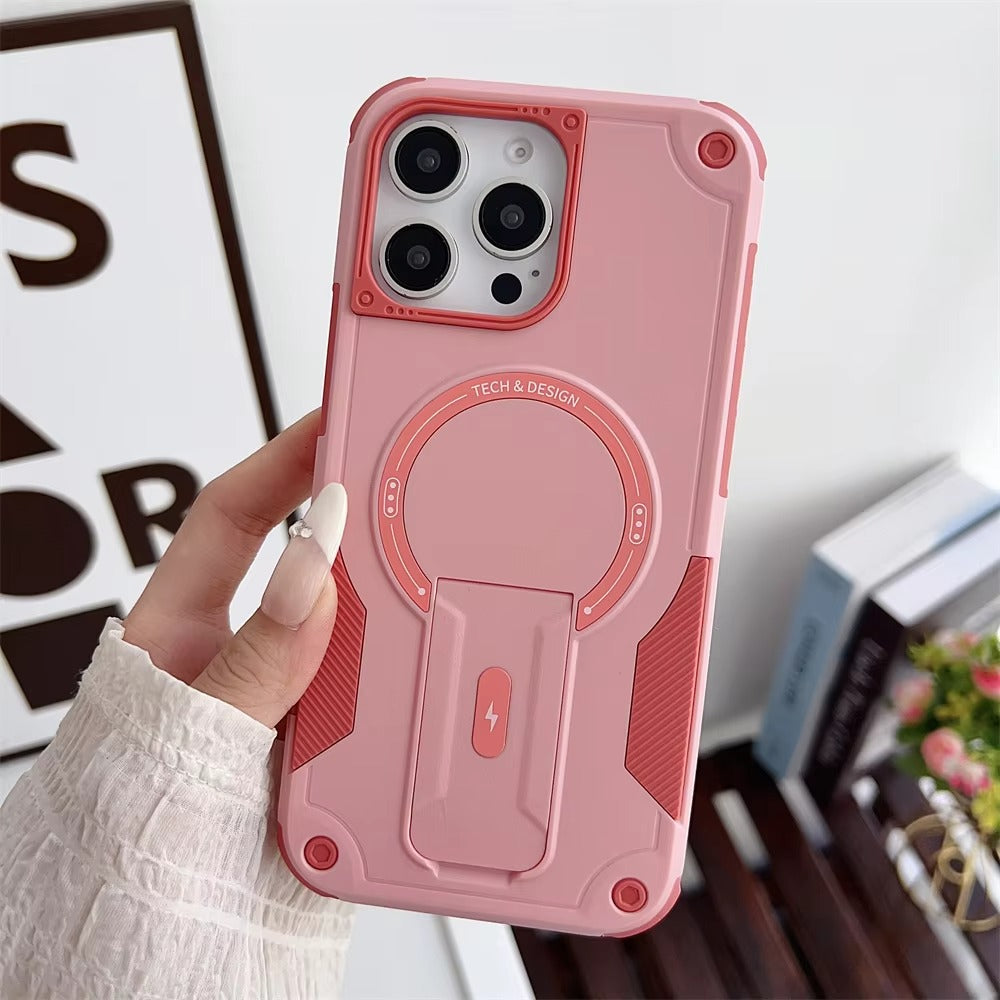 Rugged iPhone Case — Hybrid Shockproof Magnetic Cover with Kickstand, Adjustable Lanyard Strap and Dual-Layer Hard PC Protection