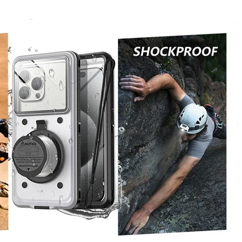 Rugged iPhone Case — IP68 Universal Waterproof Diving Pouch with 15m Protection, Airbag Vacuum Seal, Self-Check Waterproof System and TPU + Nylon Full-Screen Touch Design