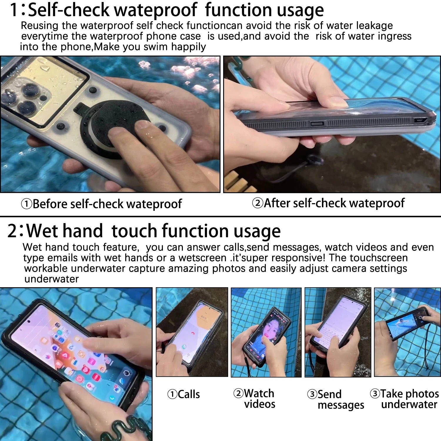 Rugged iPhone Case — IP68 Universal Waterproof Diving Pouch with 15m Protection, Airbag Vacuum Seal, Self-Check Waterproof System and TPU + Nylon Full-Screen Touch Design