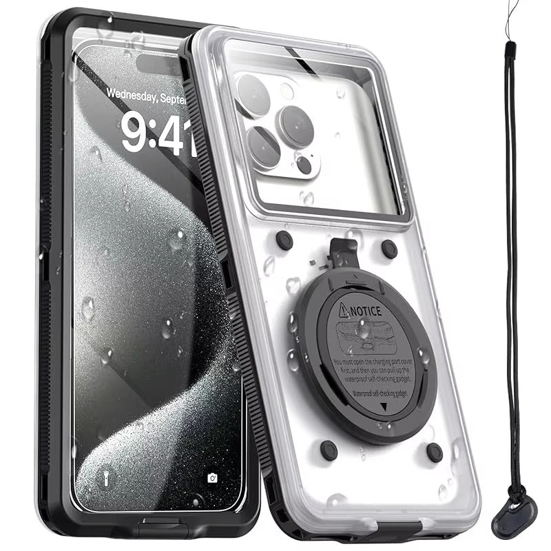Rugged iPhone Case — IP68 Universal Waterproof Diving Pouch with 15m Protection, Airbag Vacuum Seal, Self-Check Waterproof System and TPU + Nylon Full-Screen Touch Design