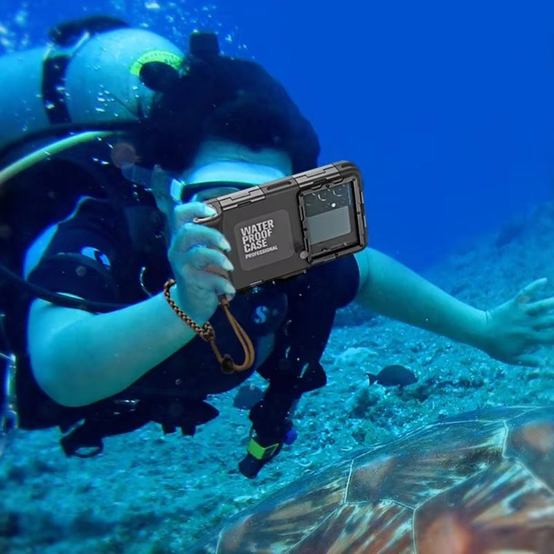 Rugged iPhone Case — IP68 Waterproof 15m/50ft Diving Pouch with Shockproof PC+TPU Seal, Anti-Scratch Protection and Lanyard for Underwater Photography