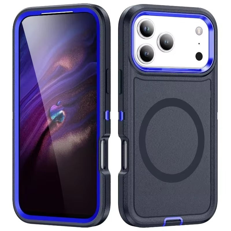 Rugged iPhone Case — MagSafe Armor Shockproof PC+TPU Defender Cover with Impact-Resistant Anti-Slip Durable Protection