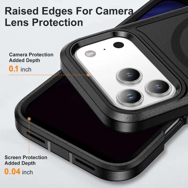 Rugged iPhone Case — MagSafe Armor Shockproof PC+TPU Defender Cover with Impact-Resistant Anti-Slip Durable Protection