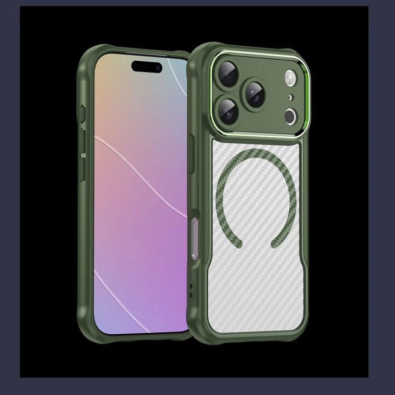 Rugged iPhone Case — MagSafe Carbon-Fiber Textured Shockproof Bumper Cover with Anti-Fingerprint Anti-Scratch Non-Slip Design