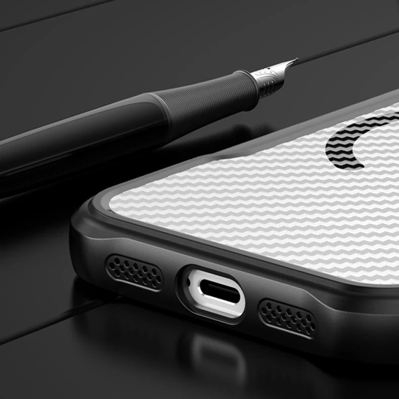 Rugged iPhone Case — MagSafe Carbon-Fiber Textured Shockproof Bumper Cover with Anti-Fingerprint Anti-Scratch Non-Slip Design