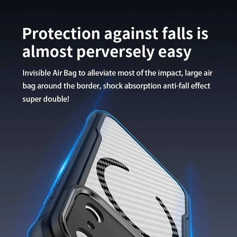 Rugged iPhone Case — MagSafe Carbon-Fiber Textured Shockproof Bumper Cover with Anti-Fingerprint Anti-Scratch Non-Slip Design
