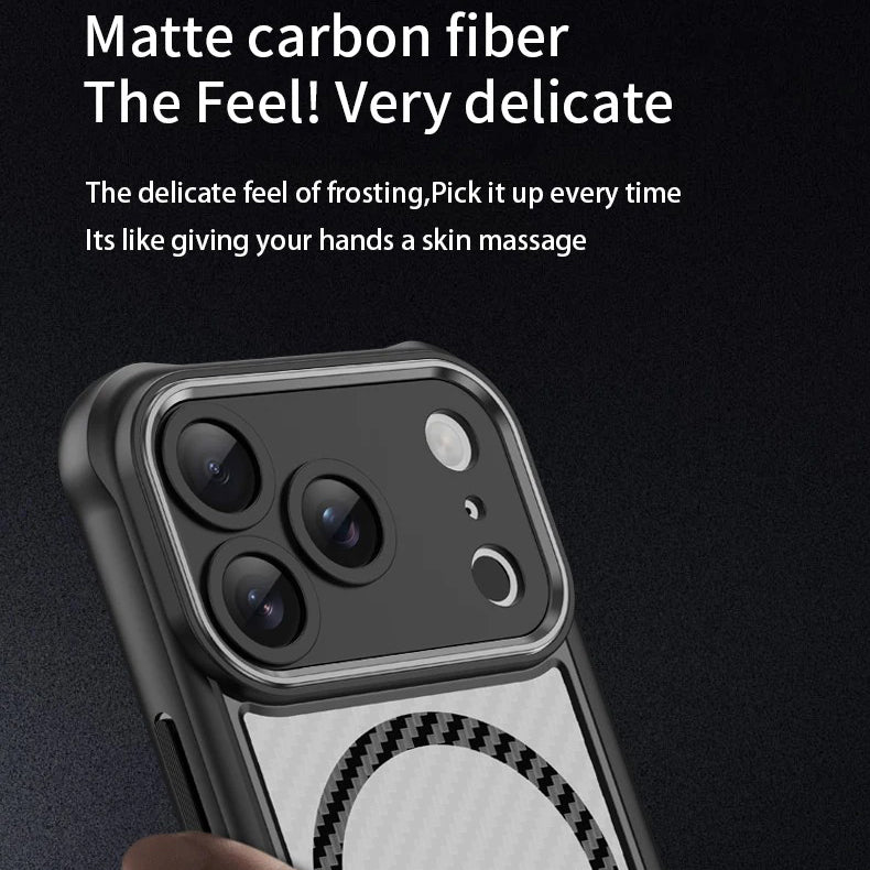 Rugged iPhone Case — MagSafe Carbon-Fiber Textured Shockproof Bumper Cover with Anti-Fingerprint Anti-Scratch Non-Slip Design